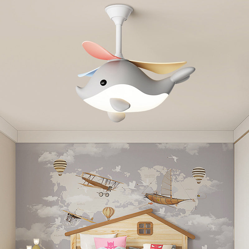 Contemporary Scandinavian Cartoon Whale Plane Iron Acrylic Shade ABS Fan LED Downrods Ceiling Fan Light For Bedroom Cuvalon
