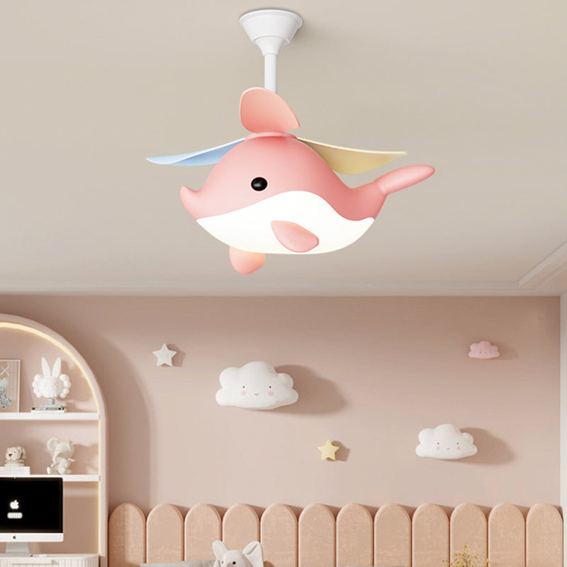 Contemporary Scandinavian Cartoon Whale Plane Iron Acrylic Shade ABS Fan LED Downrods Ceiling Fan Light For Bedroom Cuvalon