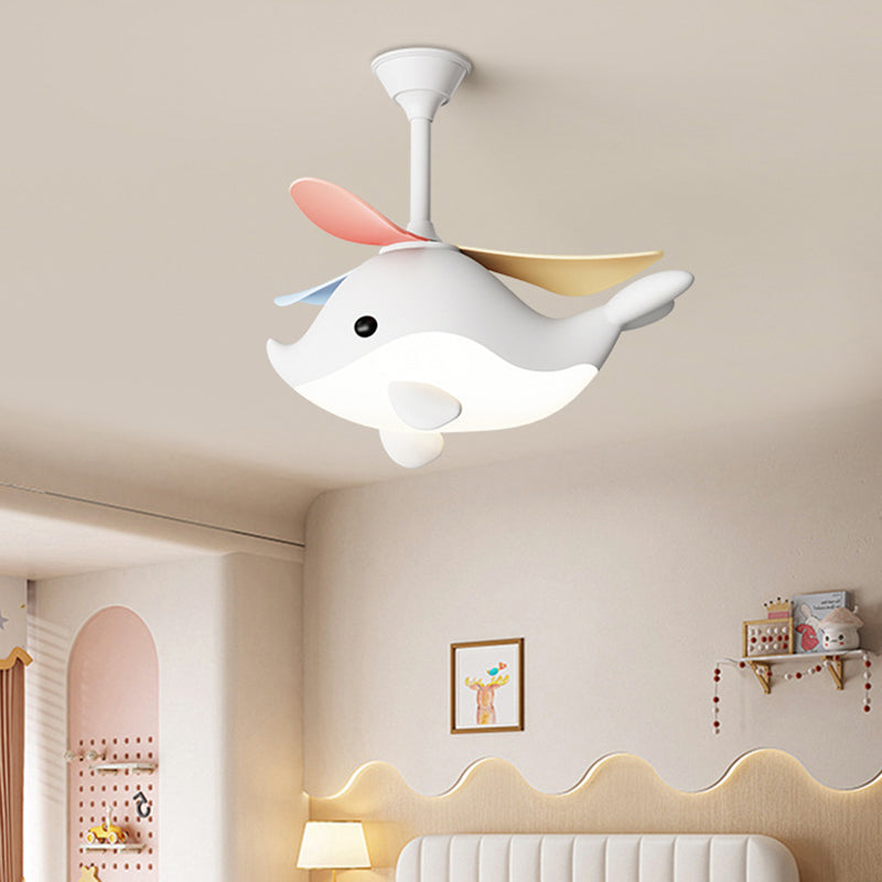 Contemporary Scandinavian Cartoon Whale Plane Iron Acrylic Shade ABS Fan LED Downrods Ceiling Fan Light For Bedroom Cuvalon