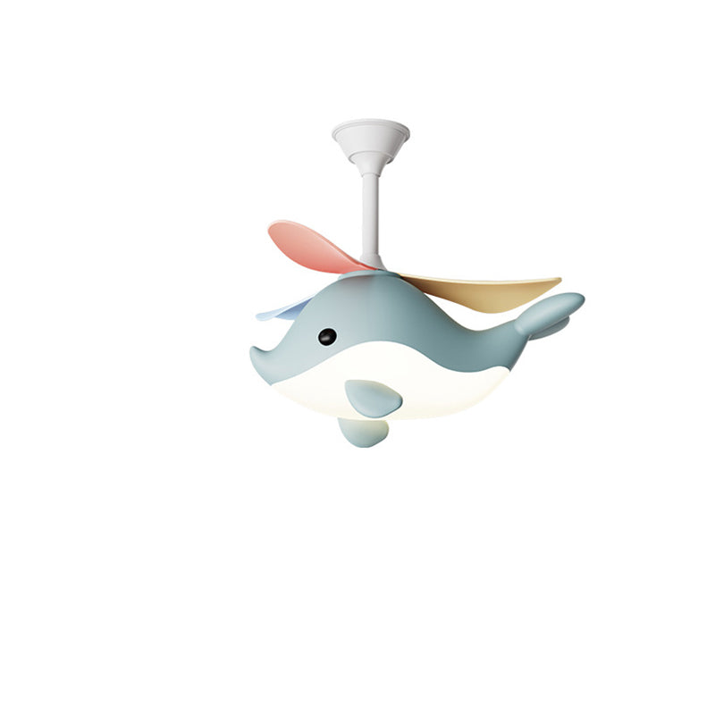 Contemporary Scandinavian Cartoon Whale Plane Iron Acrylic Shade ABS Fan LED Downrods Ceiling Fan Light For Bedroom Cuvalon