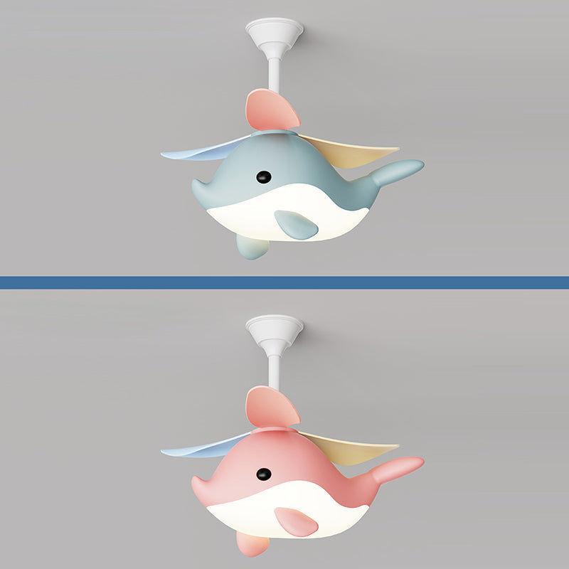 Contemporary Scandinavian Cartoon Whale Plane Iron Acrylic Shade ABS Fan LED Downrods Ceiling Fan Light For Bedroom Cuvalon