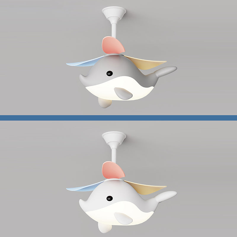 Contemporary Scandinavian Cartoon Whale Plane Iron Acrylic Shade ABS Fan LED Downrods Ceiling Fan Light For Bedroom Cuvalon