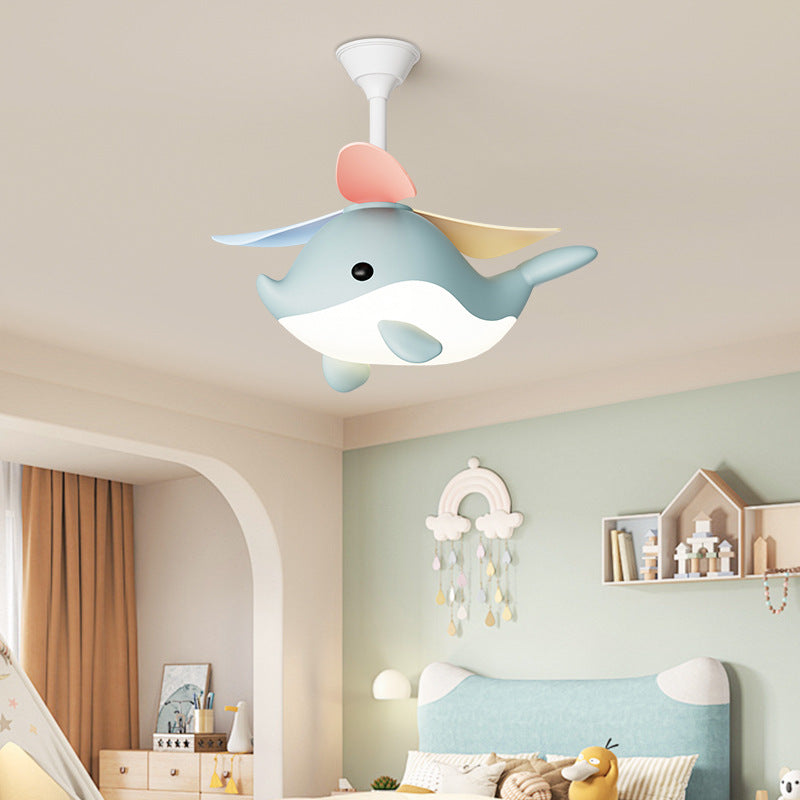 Contemporary Scandinavian Cartoon Whale Plane Iron Acrylic Shade ABS Fan LED Downrods Ceiling Fan Light For Bedroom Cuvalon