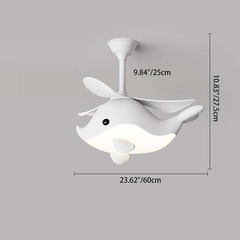 Contemporary Scandinavian Cartoon Whale Plane Iron Acrylic Shade ABS Fan LED Downrods Ceiling Fan Light For Bedroom Cuvalon