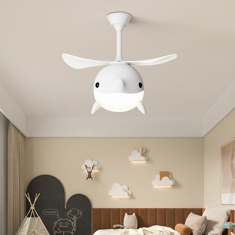 Contemporary Scandinavian Cartoon Whale Plane Iron Acrylic Shade ABS Fan LED Downrods Ceiling Fan Light For Bedroom Cuvalon