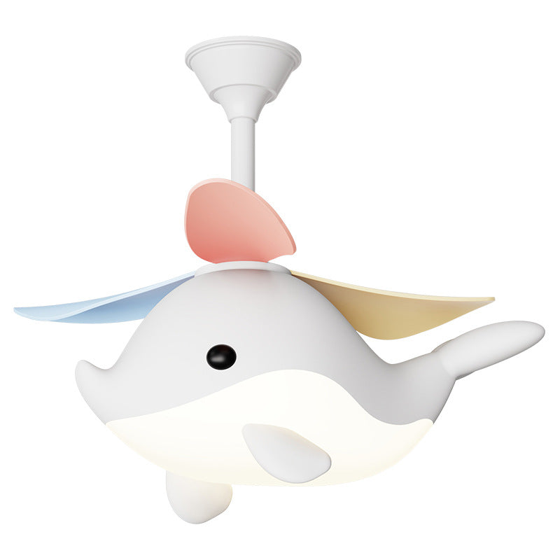 Contemporary Scandinavian Cartoon Whale Plane Iron Acrylic Shade ABS Fan LED Downrods Ceiling Fan Light For Bedroom Cuvalon