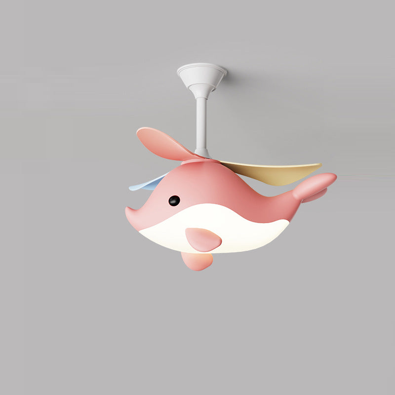 Contemporary Scandinavian Cartoon Whale Plane Iron Acrylic Shade ABS Fan LED Downrods Ceiling Fan Light For Bedroom Cuvalon