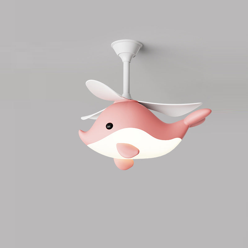 Contemporary Scandinavian Cartoon Whale Plane Iron Acrylic Shade ABS Fan LED Downrods Ceiling Fan Light For Bedroom Cuvalon
