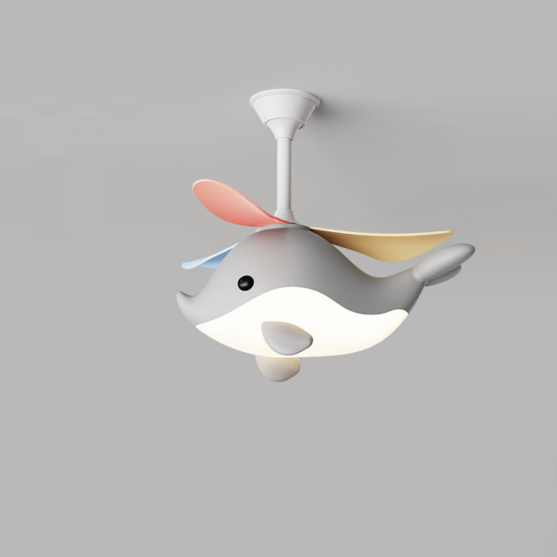 Contemporary Scandinavian Cartoon Whale Plane Iron Acrylic Shade ABS Fan LED Downrods Ceiling Fan Light For Bedroom Cuvalon