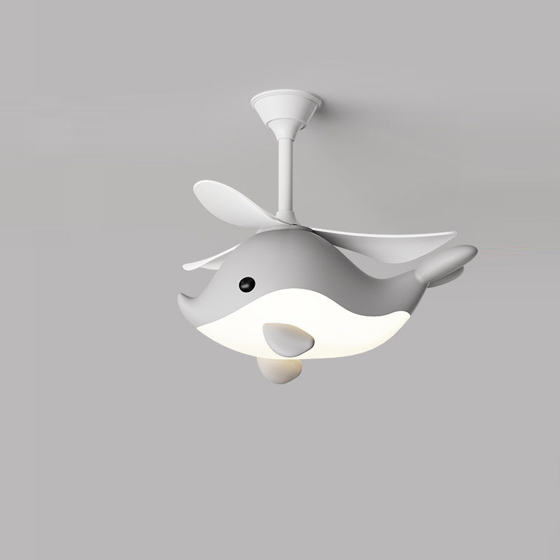 Contemporary Scandinavian Cartoon Whale Plane Iron Acrylic Shade ABS Fan LED Downrods Ceiling Fan Light For Bedroom Cuvalon