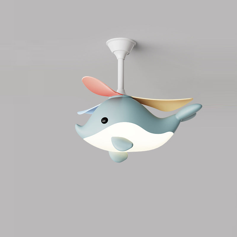 Contemporary Scandinavian Cartoon Whale Plane Iron Acrylic Shade ABS Fan LED Downrods Ceiling Fan Light For Bedroom Cuvalon