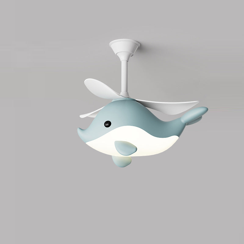 Contemporary Scandinavian Cartoon Whale Plane Iron Acrylic Shade ABS Fan LED Downrods Ceiling Fan Light For Bedroom Cuvalon