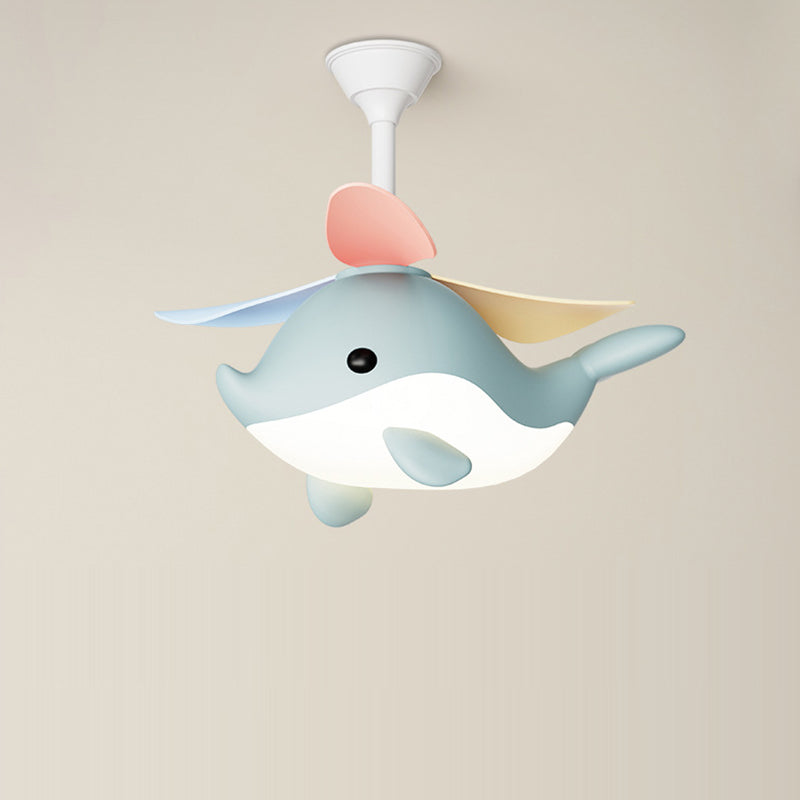 Contemporary Scandinavian Cartoon Whale Plane Iron Acrylic Shade ABS Fan LED Downrods Ceiling Fan Light For Bedroom Cuvalon