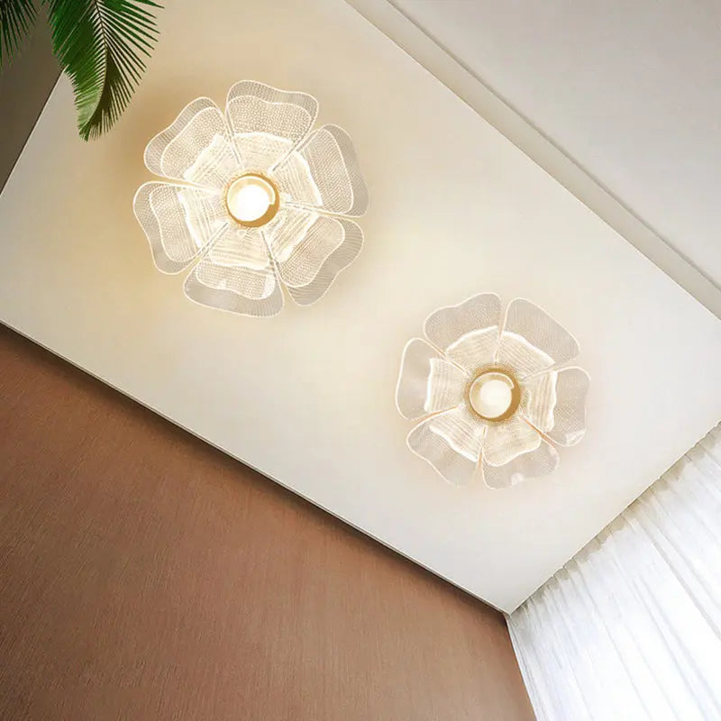 Modern Luxury Flower Petal Dome Iron Acrylic LED Flush Mount Ceiling Light For Bedroom Cuvalon