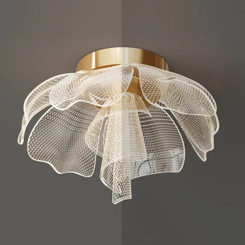 Modern Luxury Flower Petal Dome Iron Acrylic LED Flush Mount Ceiling Light For Bedroom Cuvalon