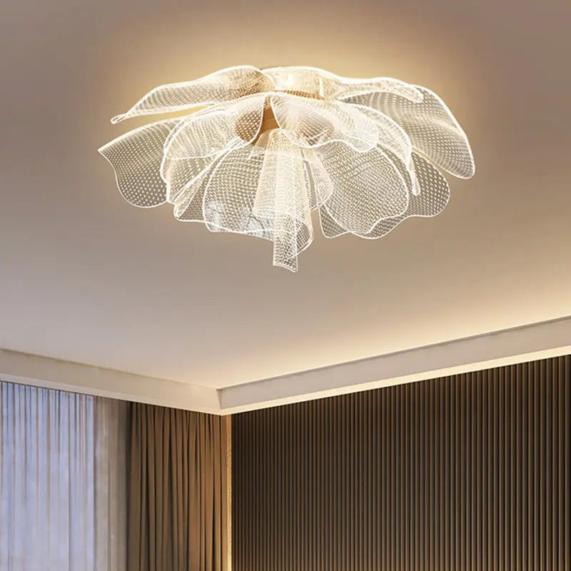 Modern Luxury Flower Petal Dome Iron Acrylic LED Flush Mount Ceiling Light For Bedroom Cuvalon