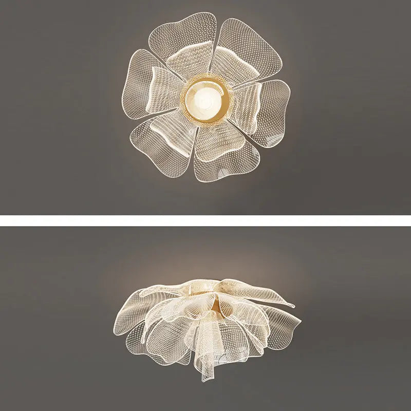 Modern Luxury Flower Petal Dome Iron Acrylic LED Flush Mount Ceiling Light For Bedroom Cuvalon