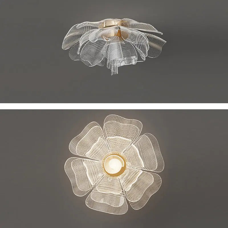 Modern Luxury Flower Petal Dome Iron Acrylic LED Flush Mount Ceiling Light For Bedroom Cuvalon