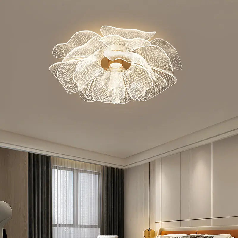 Modern Luxury Flower Petal Dome Iron Acrylic LED Flush Mount Ceiling Light For Bedroom Cuvalon