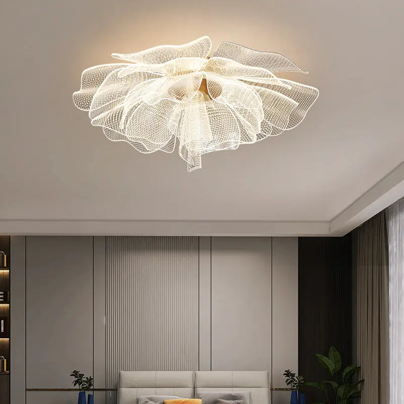 Modern Luxury Flower Petal Dome Iron Acrylic LED Flush Mount Ceiling Light For Bedroom Cuvalon