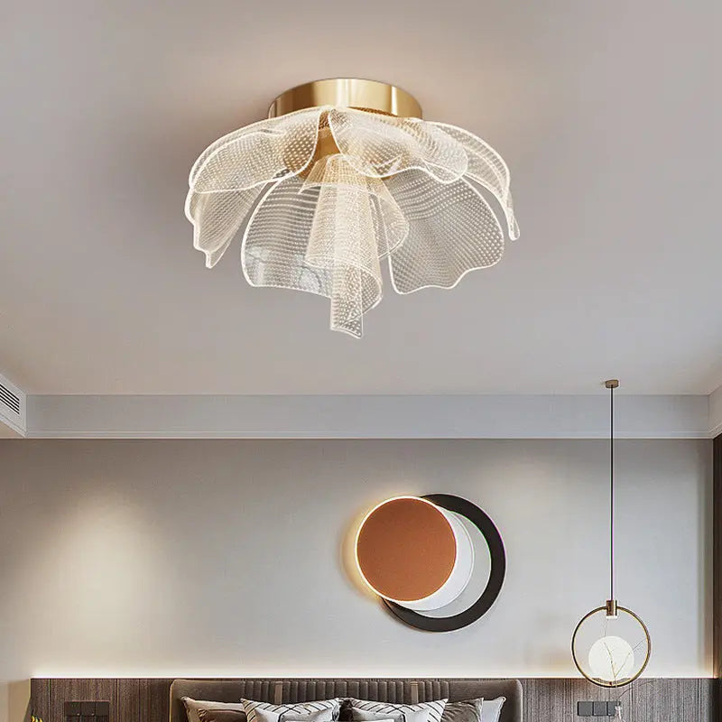 Modern Luxury Flower Petal Dome Iron Acrylic LED Flush Mount Ceiling Light For Bedroom Cuvalon