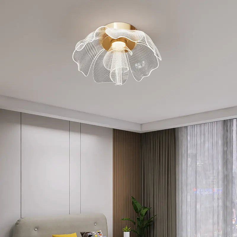 Modern Luxury Flower Petal Dome Iron Acrylic LED Flush Mount Ceiling Light For Bedroom Cuvalon