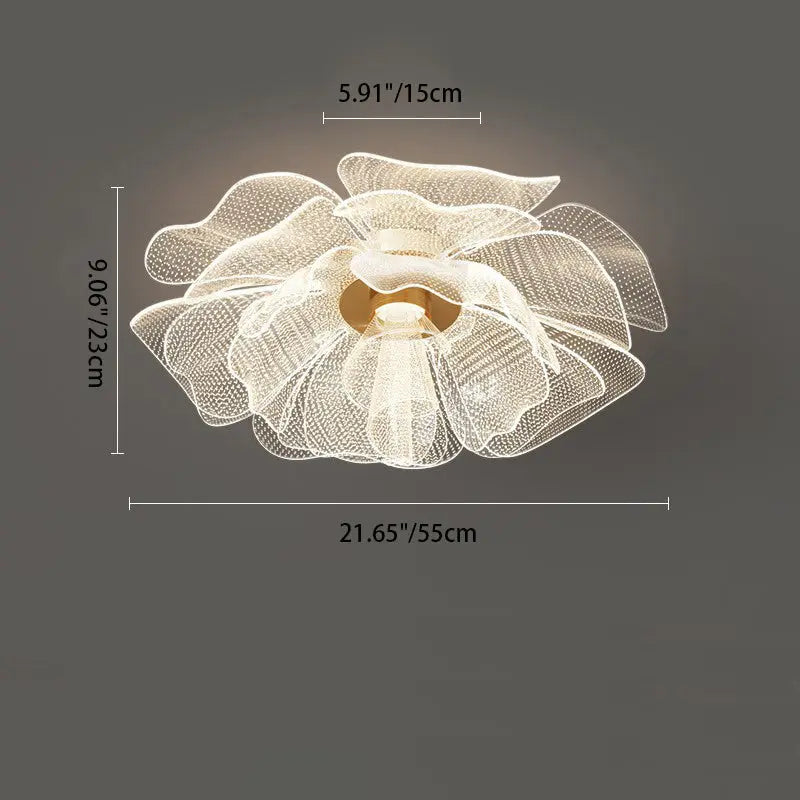 Modern Luxury Flower Petal Dome Iron Acrylic LED Flush Mount Ceiling Light For Bedroom Cuvalon
