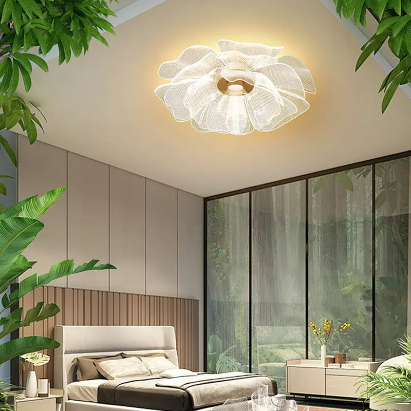Modern Luxury Flower Petal Dome Iron Acrylic LED Flush Mount Ceiling Light For Bedroom Cuvalon