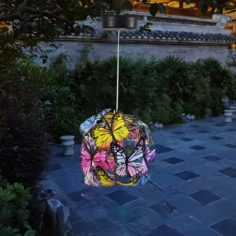 Modern Art Deco Hanging Solar Waterproof Butterfly Ball Round Iron LED Outdoor Light For Garden Cuvalon
