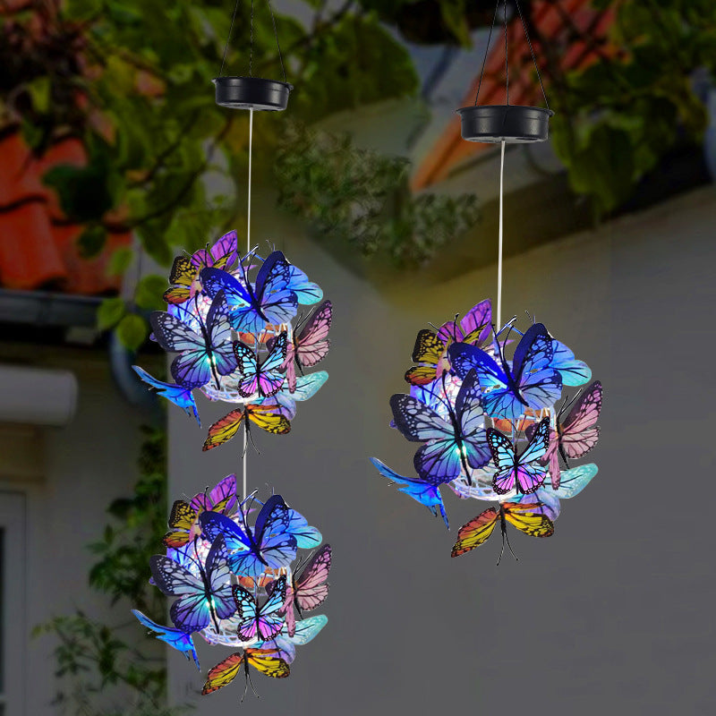 Modern Art Deco Hanging Solar Waterproof Butterfly Ball Round Iron LED Outdoor Light For Garden Cuvalon