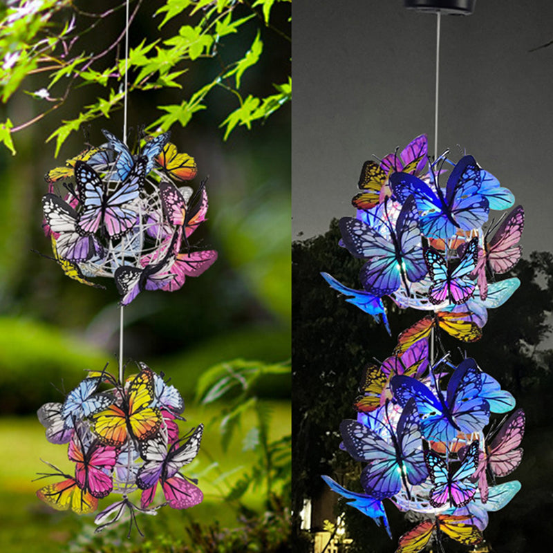 Modern Art Deco Hanging Solar Waterproof Butterfly Ball Round Iron LED Outdoor Light For Garden Cuvalon
