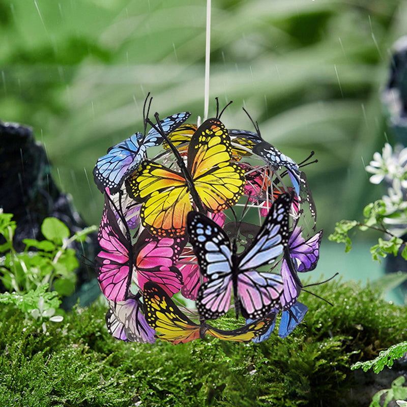 Modern Art Deco Hanging Solar Waterproof Butterfly Ball Round Iron LED Outdoor Light For Garden Cuvalon