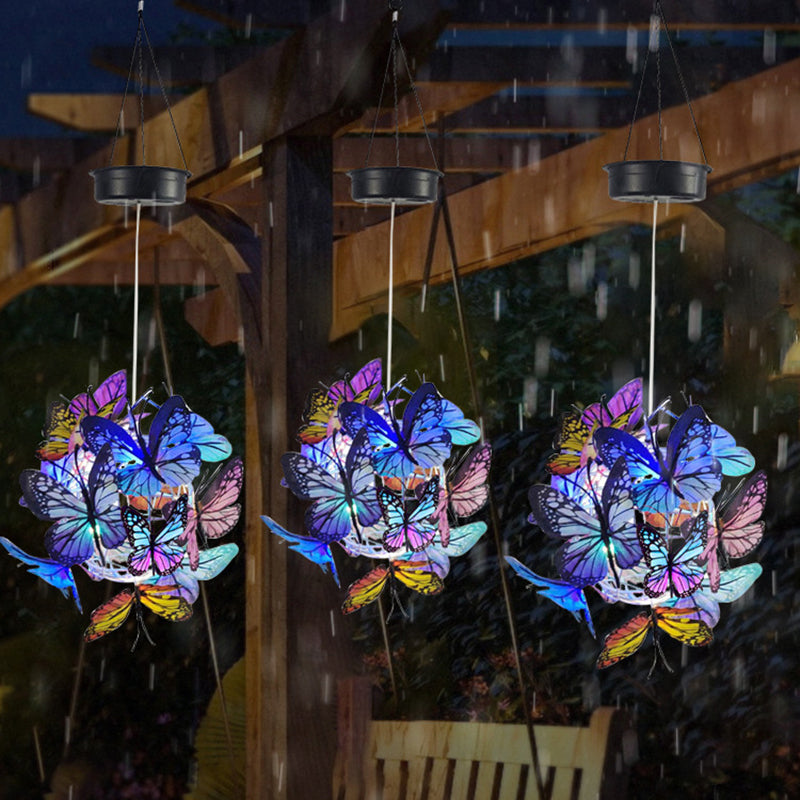 Modern Art Deco Hanging Solar Waterproof Butterfly Ball Round Iron LED Outdoor Light For Garden Cuvalon