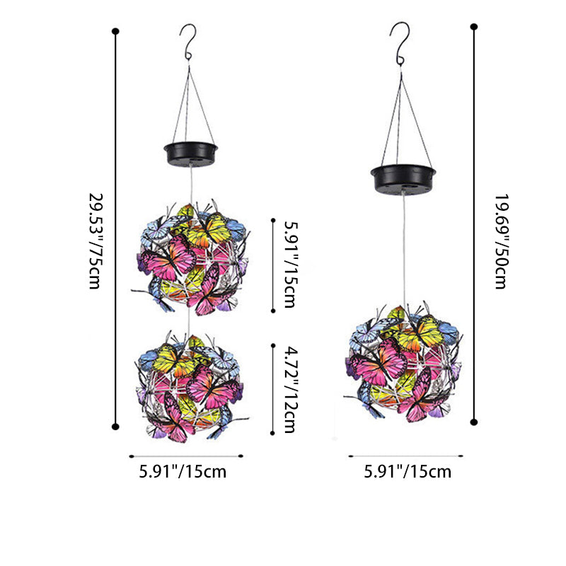 Modern Art Deco Hanging Solar Waterproof Butterfly Ball Round Iron LED Outdoor Light For Garden Cuvalon