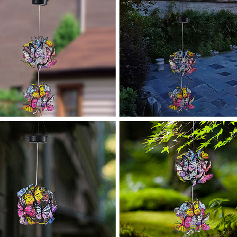 Modern Art Deco Hanging Solar Waterproof Butterfly Ball Round Iron LED Outdoor Light For Garden Cuvalon