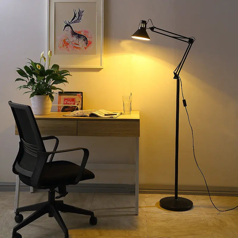 Contemporary Scandinavian Retractable Swivel Round Iron 1-Light Standing Floor Lamp For Bedroom Cuvalon