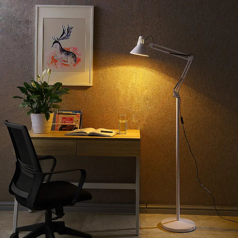 Contemporary Scandinavian Retractable Swivel Round Iron 1-Light Standing Floor Lamp For Bedroom Cuvalon