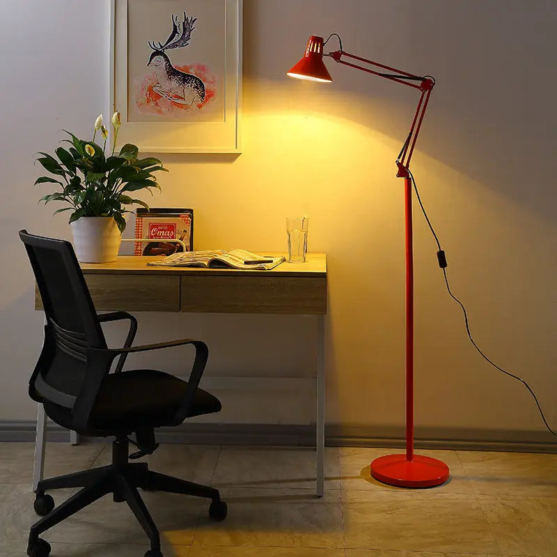 Contemporary Scandinavian Retractable Swivel Round Iron 1-Light Standing Floor Lamp For Bedroom Cuvalon