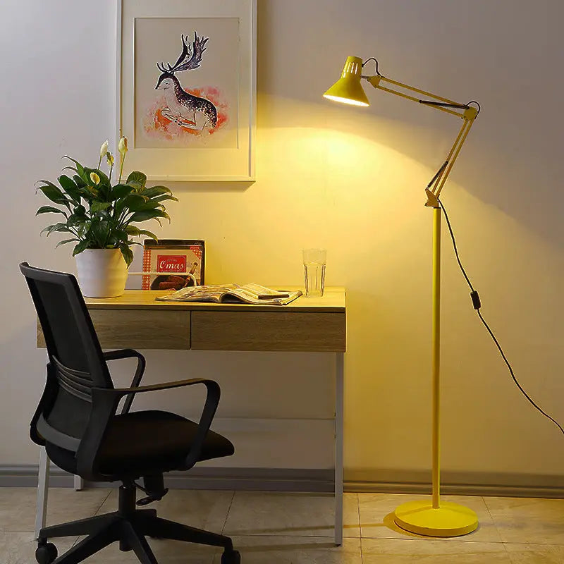 Contemporary Scandinavian Retractable Swivel Round Iron 1-Light Standing Floor Lamp For Bedroom Cuvalon
