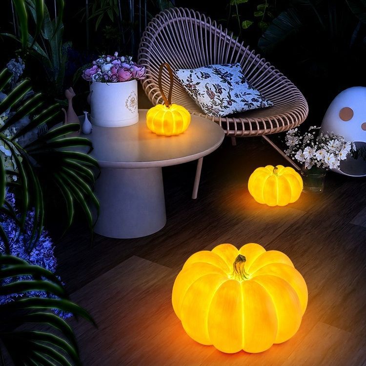 Modern Art Deco Solar Waterproof Pumpkin Round Resin LED Outdoor Light For Garden Cuvalon
