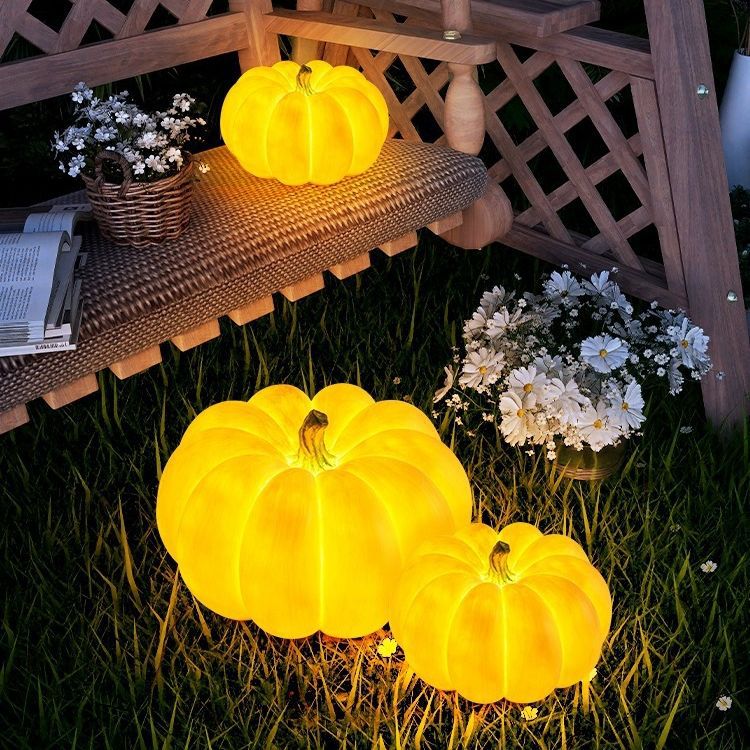 Modern Art Deco Solar Waterproof Pumpkin Round Resin LED Outdoor Light For Garden Cuvalon
