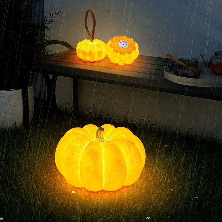 Modern Art Deco Solar Waterproof Pumpkin Round Resin LED Outdoor Light For Garden Cuvalon
