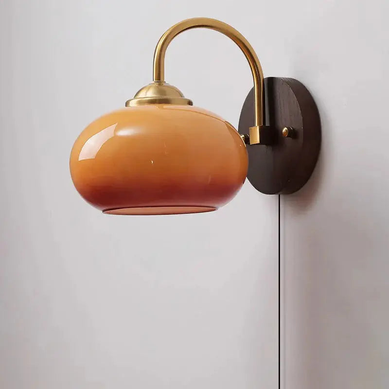 Modern Mid-Century Cream Round Oval Ash Wood Glass 1-Light Wall Sconce Lamp For Bedroom Cuvalon