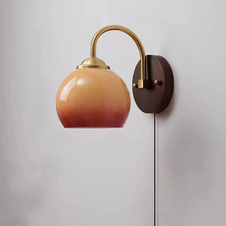 Modern Mid-Century Cream Round Oval Ash Wood Glass 1-Light Wall Sconce Lamp For Bedroom Cuvalon
