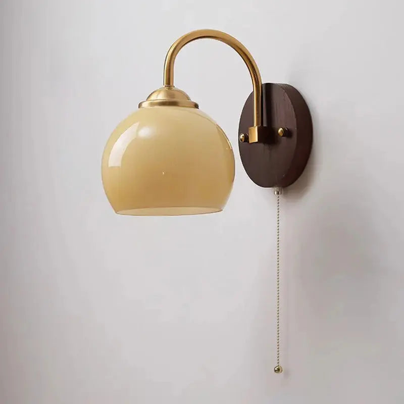 Modern Mid-Century Cream Round Oval Ash Wood Glass 1-Light Wall Sconce Lamp For Bedroom Cuvalon