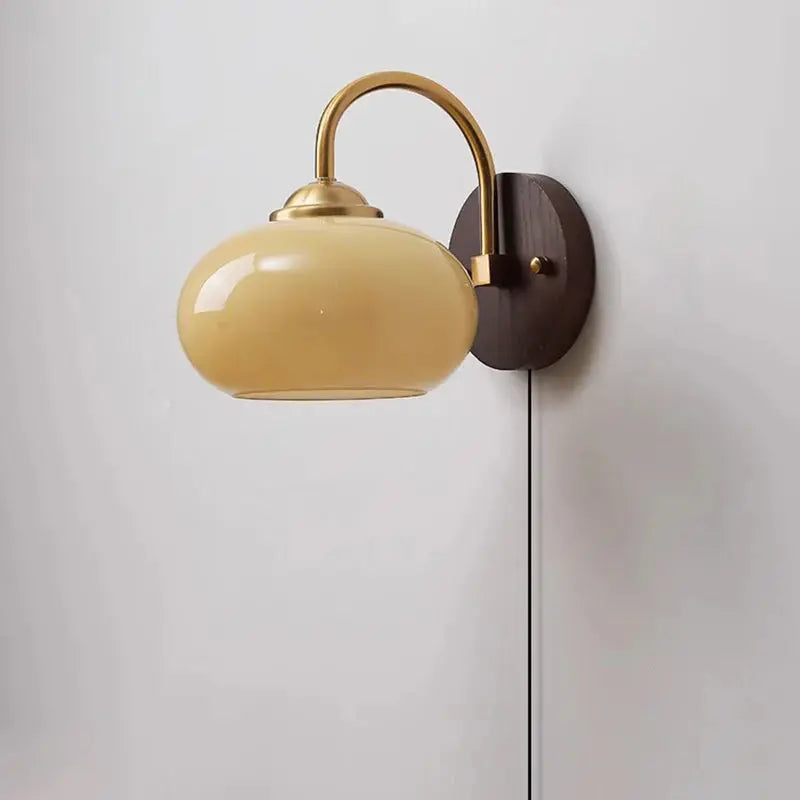 Modern Mid-Century Cream Round Oval Ash Wood Glass 1-Light Wall Sconce Lamp For Bedroom Cuvalon