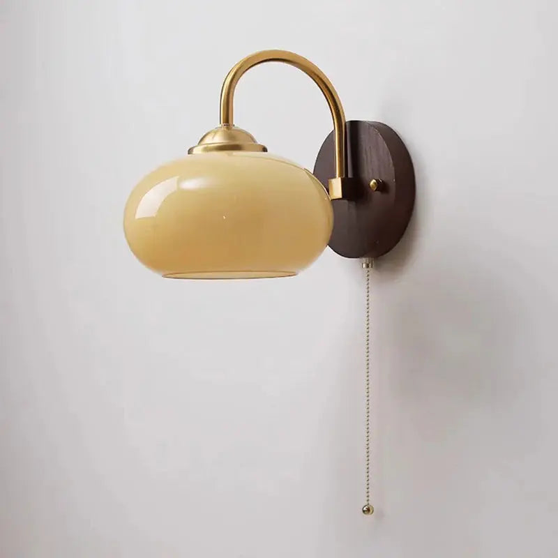 Modern Mid-Century Cream Round Oval Ash Wood Glass 1-Light Wall Sconce Lamp For Bedroom Cuvalon