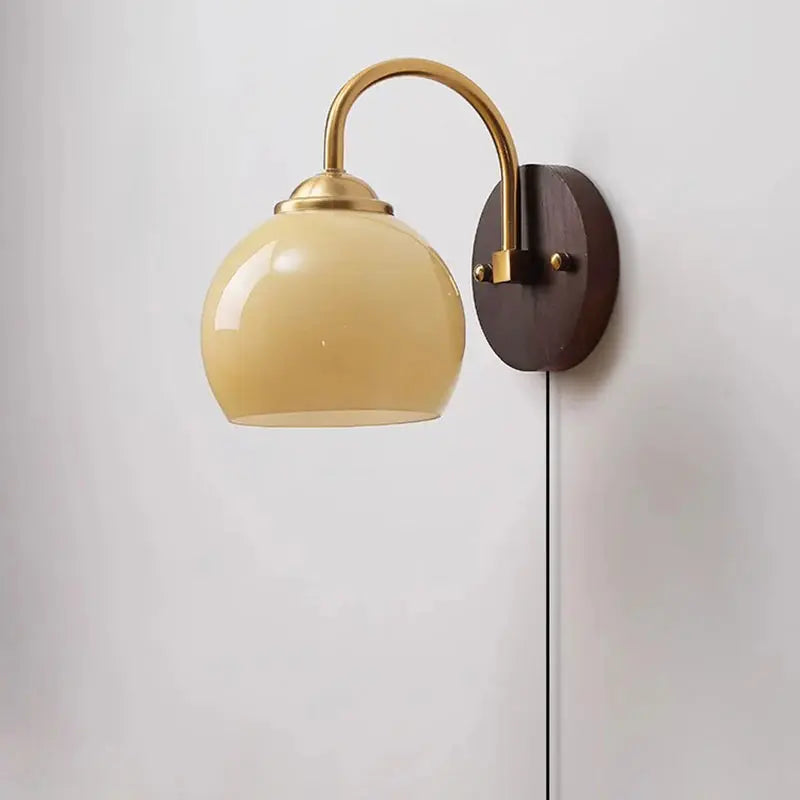 Modern Mid-Century Cream Round Oval Ash Wood Glass 1-Light Wall Sconce Lamp For Bedroom Cuvalon