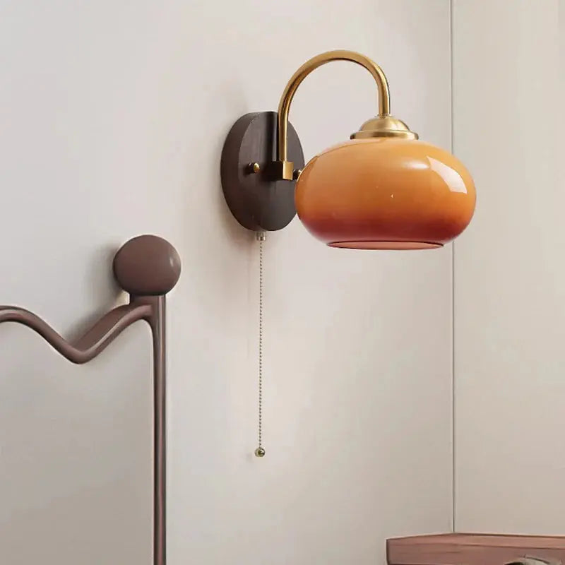 Modern Mid-Century Cream Round Oval Ash Wood Glass 1-Light Wall Sconce Lamp For Bedroom Cuvalon