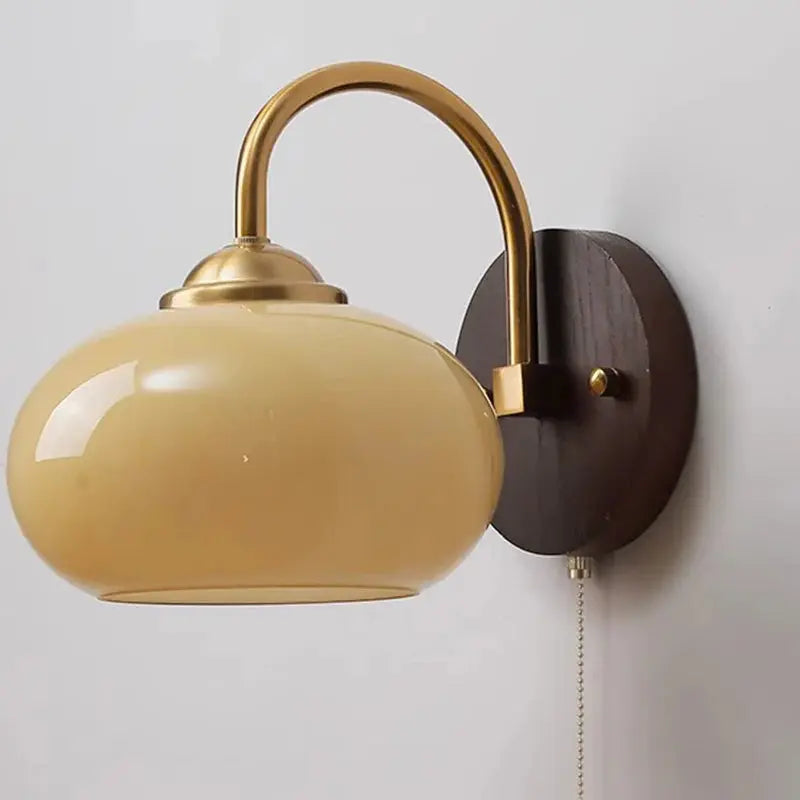 Modern Mid-Century Cream Round Oval Ash Wood Glass 1-Light Wall Sconce Lamp For Bedroom Cuvalon